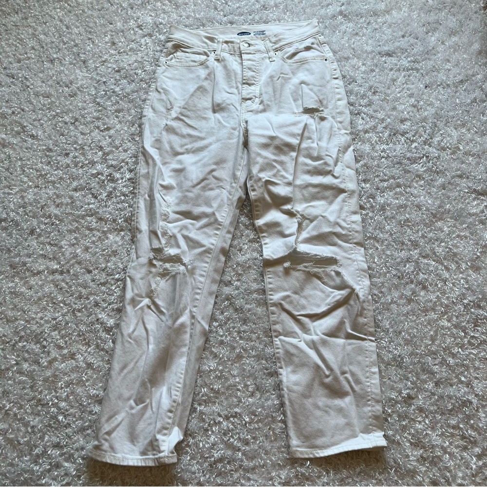 old navy white sky hi straight distressed jeans